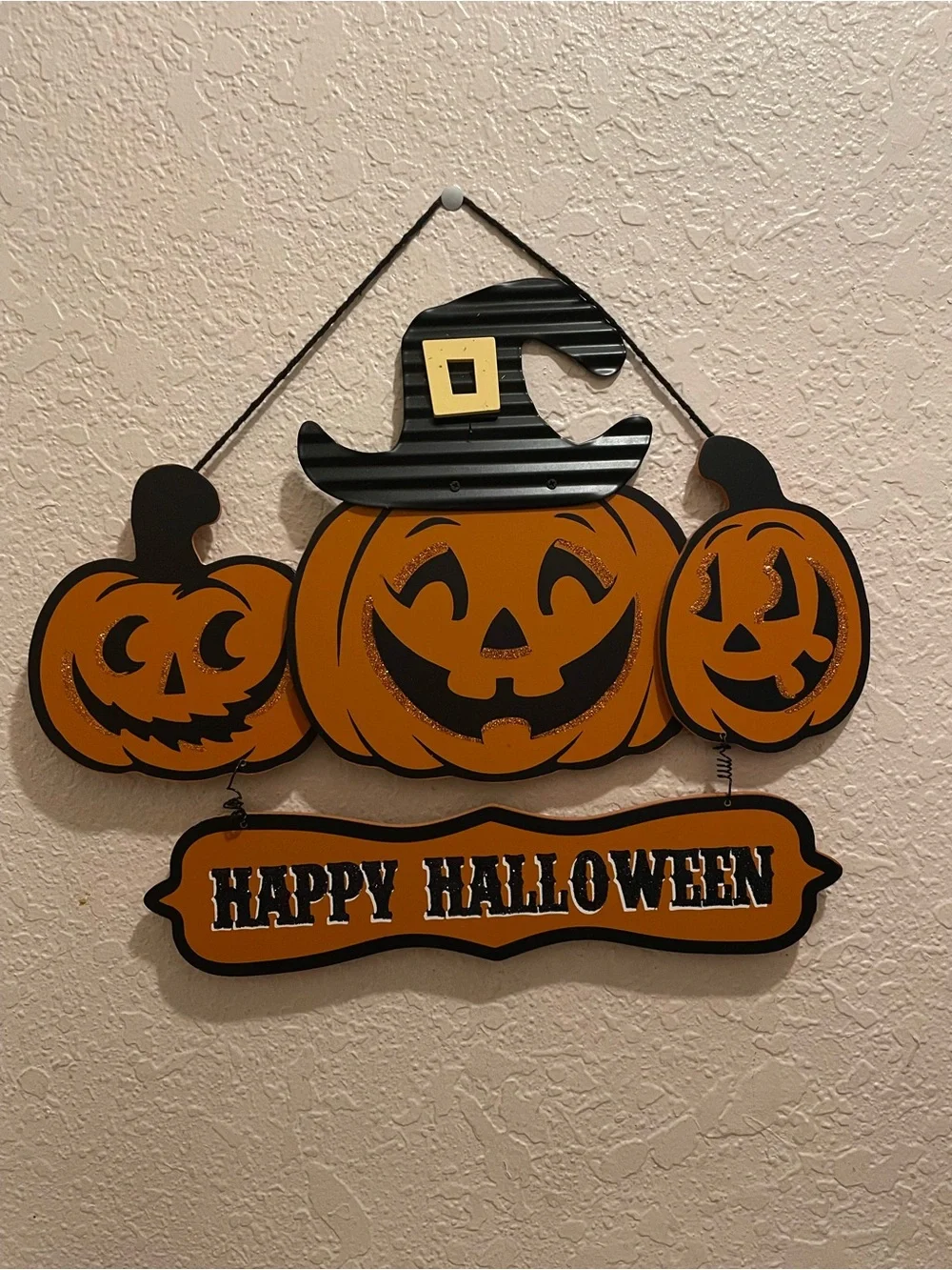 Halloween Pumpkin Trio Hanging Sign - Orange and Black